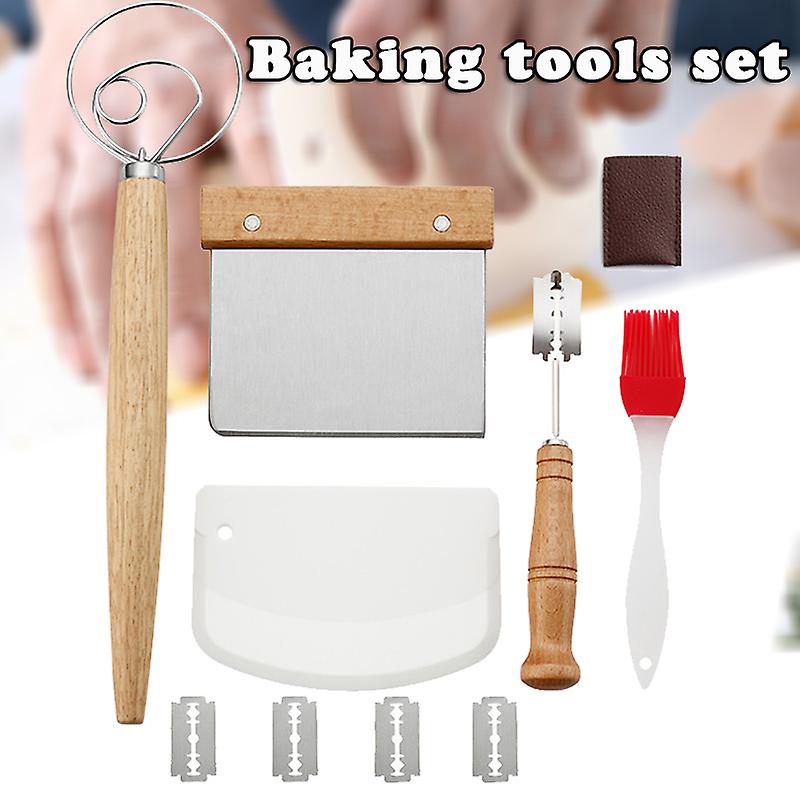 Danish Dough Whisk Baking Bread Stainless Steel Tool Set 2 Pcs Dough Scraper With 5 Replacement Blades