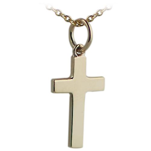 9ct Gold 17x10mm plain solid block Cross with a cable Chain 20 inches