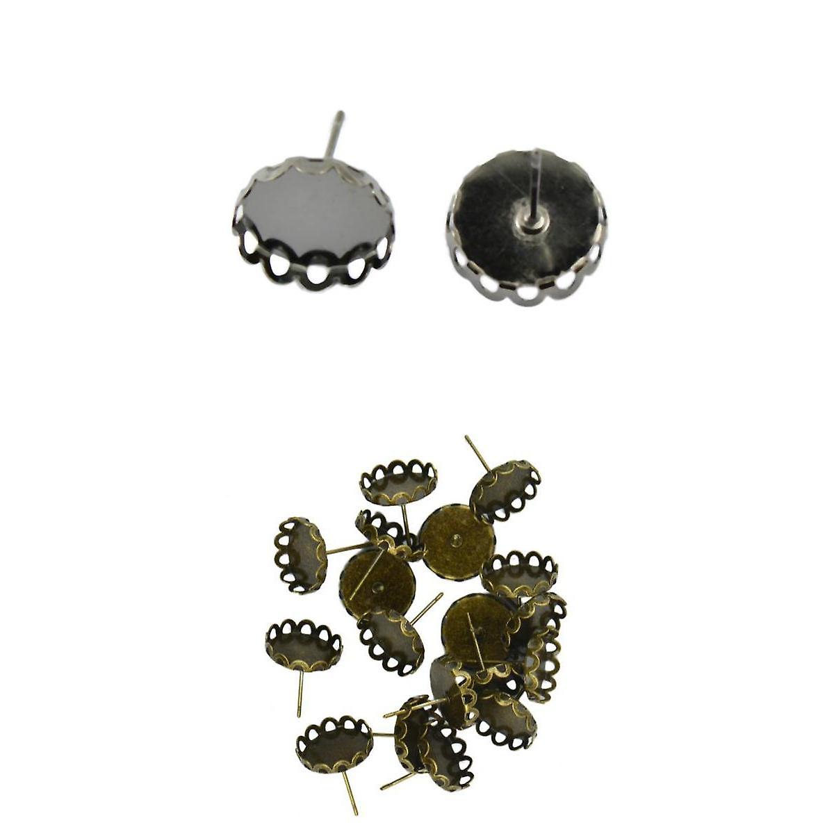 40 Pcs Blank Bezel Setting Base for 12mm Cabochon Ear Stud Pins Bronze&Black