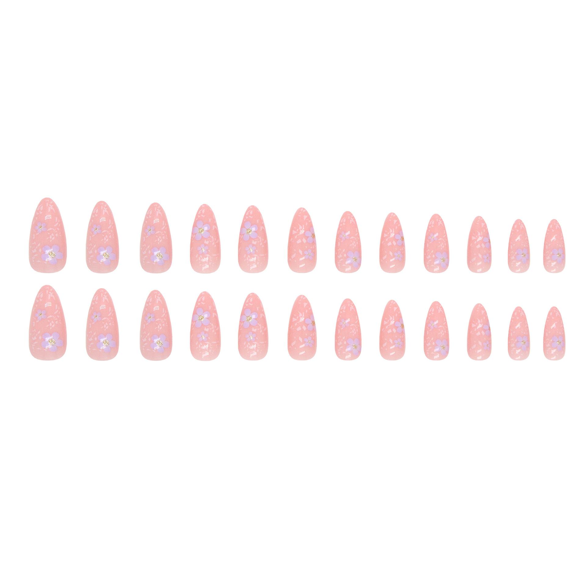 Pink With Gold Foil Decor Almond False Manicure Natural Unbreakable Nail Simple Wear For Manicure Lovers And Beauty Bloggers