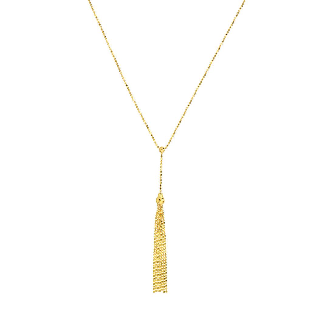 Colar estilo laço com pingente de 45 cm (18 polegadas) em ouro amarelo 14k com contas e borlas móveis para mulheres.
