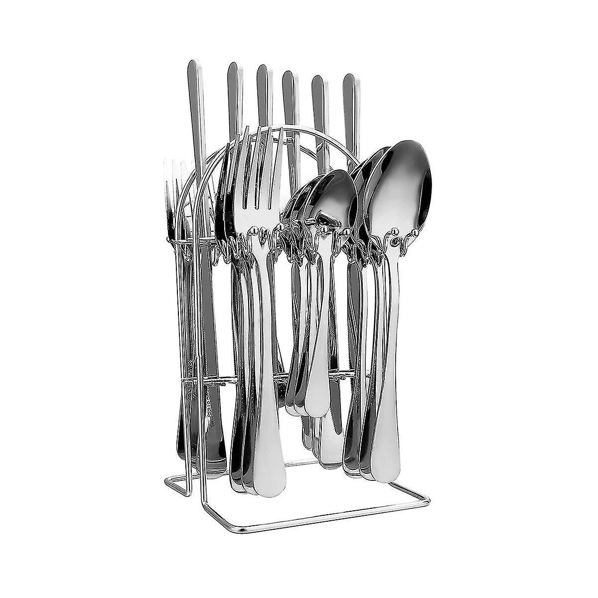 Silverware Set 24 Piece Silverware Cutlery Set with Stand Include Knife Fork Spoon,hanging Stainles