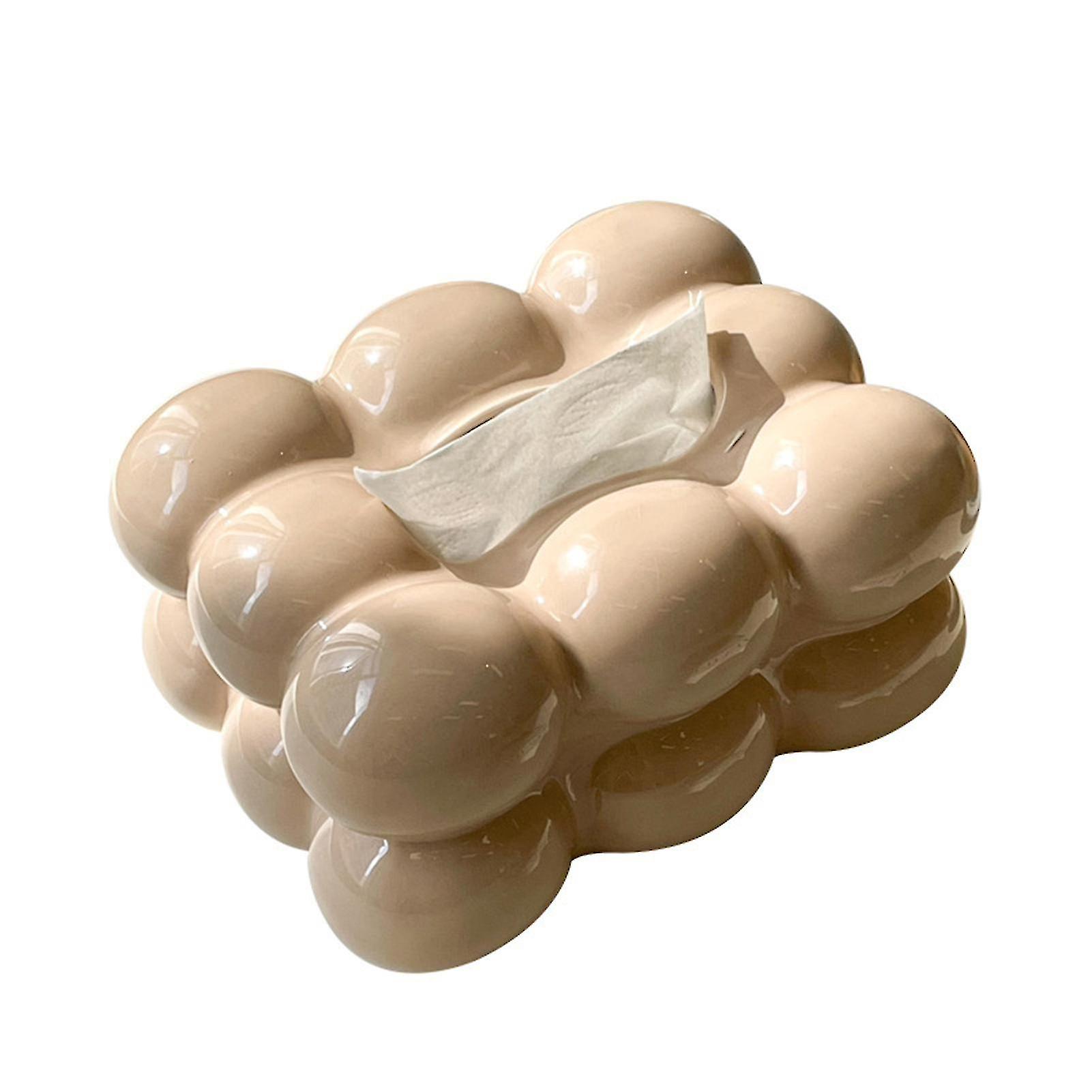 Tissue Box High Capacity Decorative Easy Refill Dust-proof Cream Color Marshmallow Shape Desktop Tissue Case Household Products