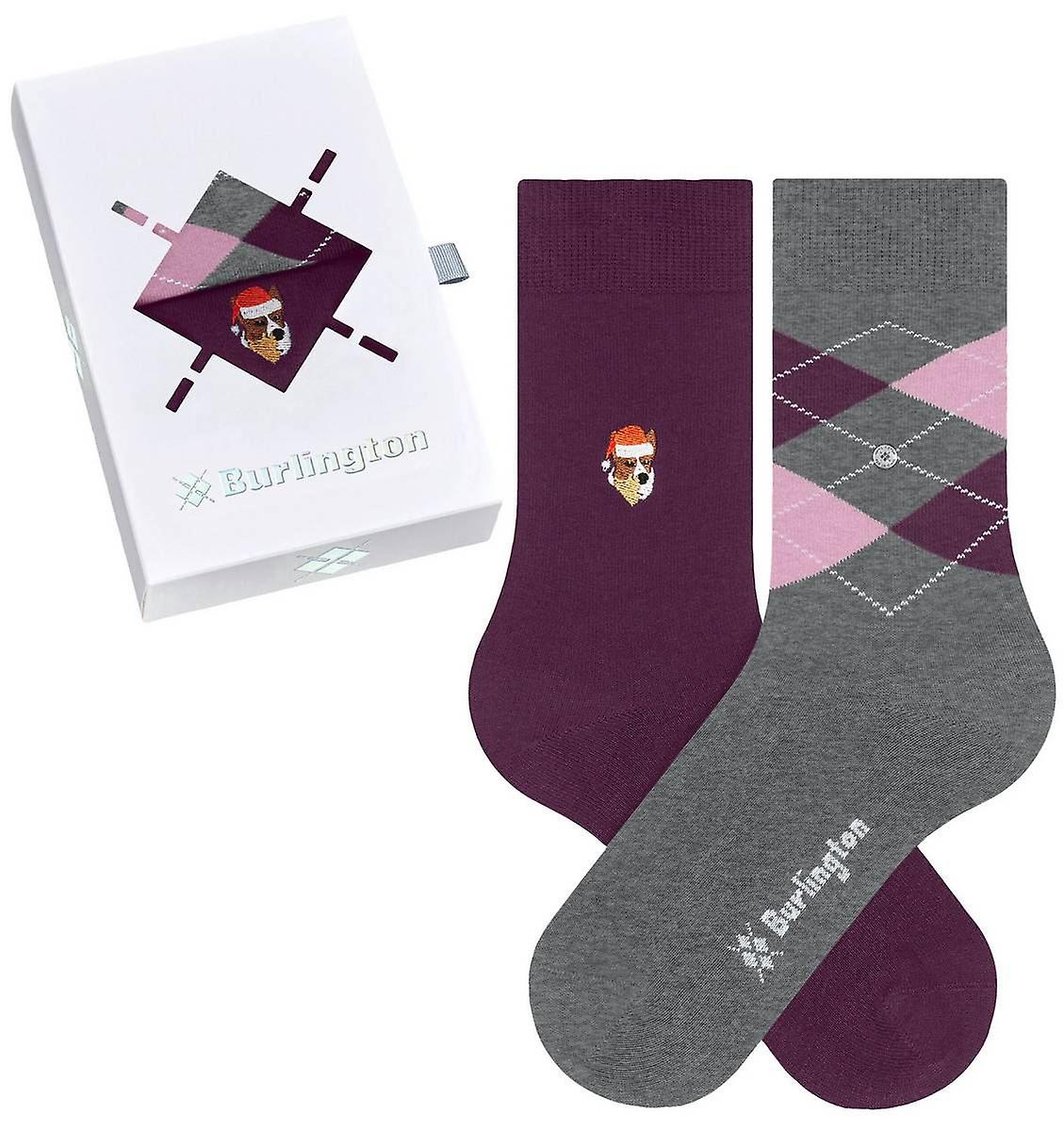 Burlington Everyday X-Mas 2 Pack Gift Box Socks - Burgundy/Grey/Pink