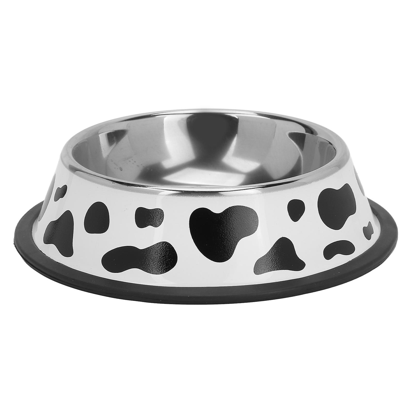 Gamelle ronde en acier inoxydable avec anneau en caoutchouc pour petit chien et chat, motif vache, diamètre du fond : 15 cm