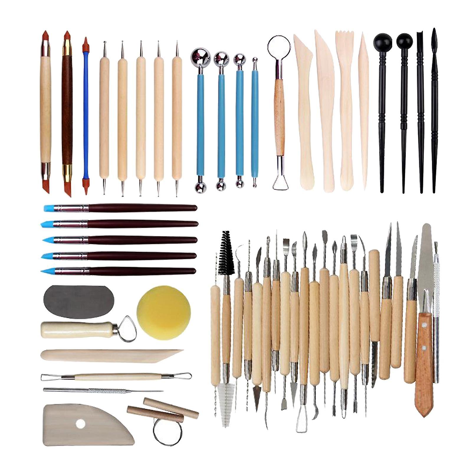 Pottery Modeling Set Wooden Handle Sculpture Carving Ceramic 56 Pieces