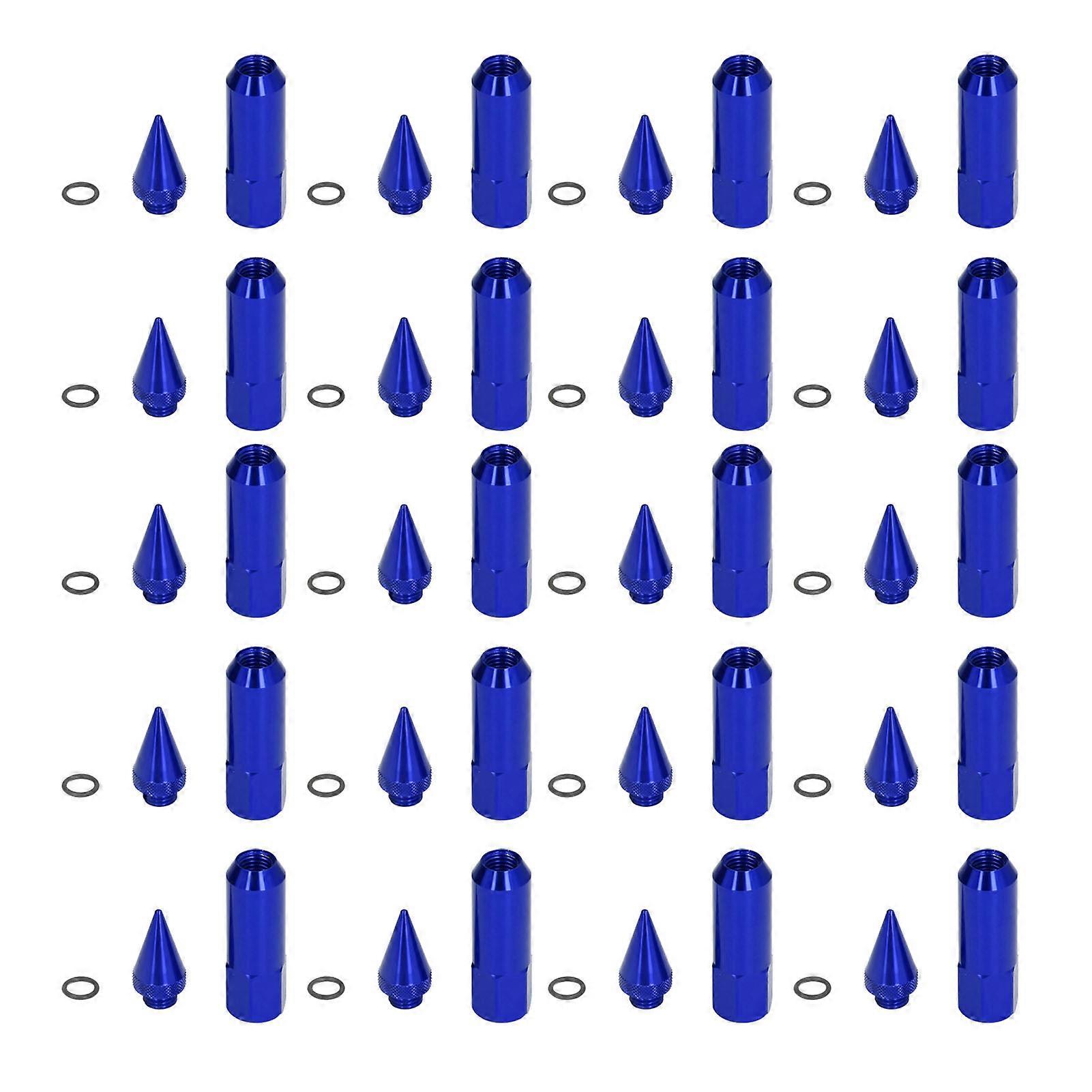 20pcs Universal M12 x 1.5 Racing Wheel Nuts 90mm Aluminum Alloy Wheel Lug Nuts with Socket Wrench Blue