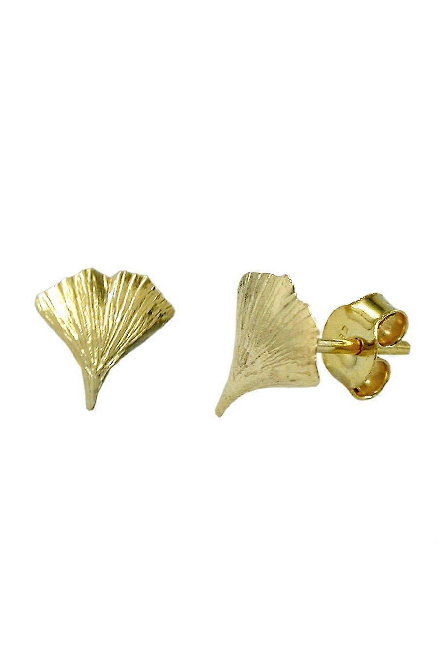 Stud øreringe 9mm Ginkgo Leaf Shiny 9k guld - GL431489