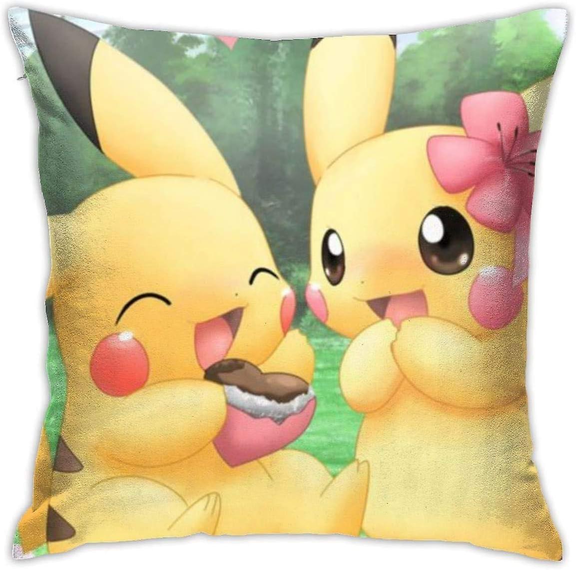 投げ枕カバーピカチュウ枕カバークッションケースソファベッドチェアホームデコレーション用クッションケース。(18x18インチ)AA-2940
