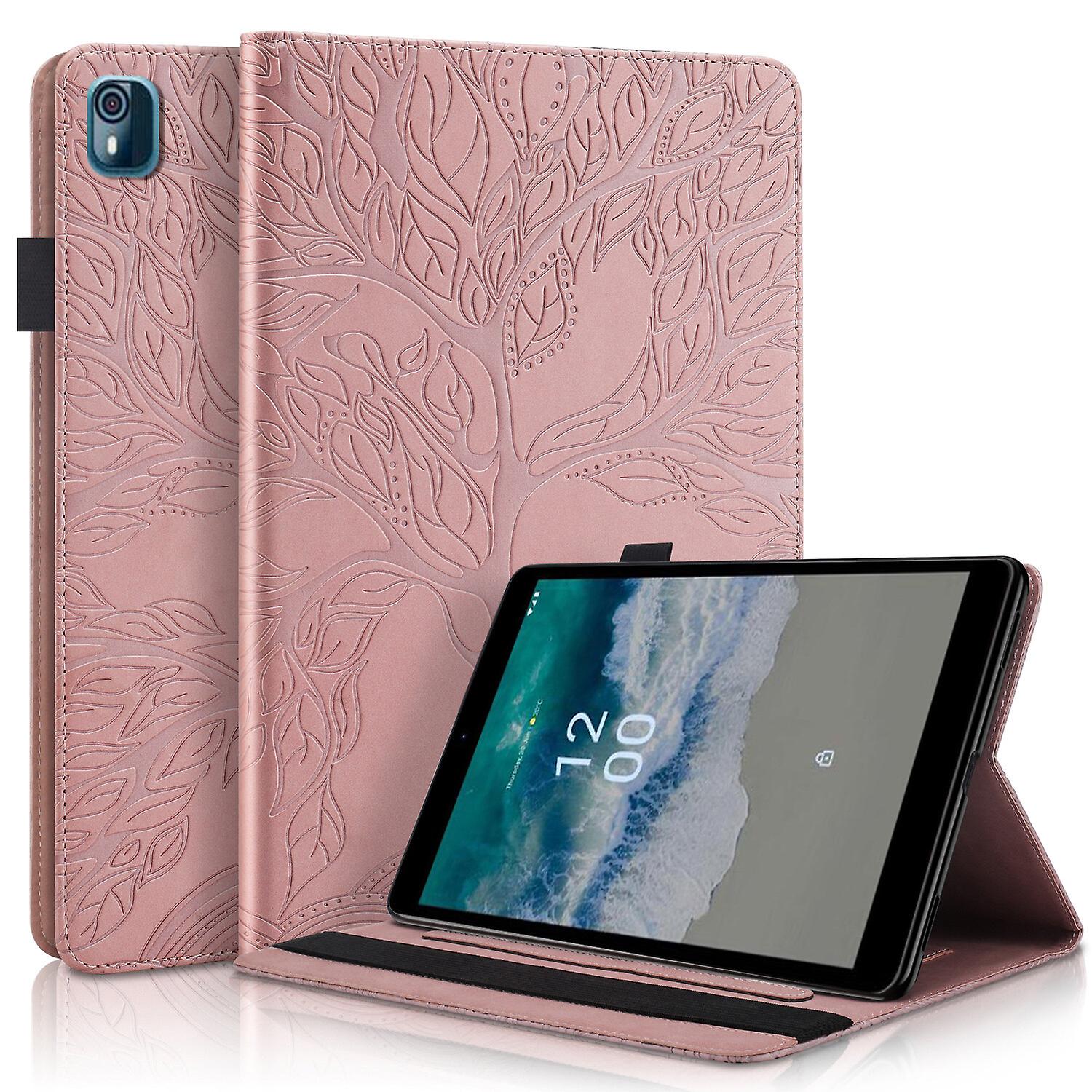 For Nokia T10 8.0 Inch Case, Premium 3D Embossed Tree Pattern Slim PU Leather Folio Cover