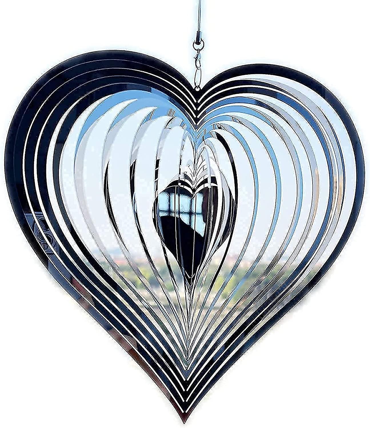 Light/Silver Heart Shaped Outdoor Wind Chimes, Rotating Metal Wind Chime, Stainless Steel Wind Chime, Spiral Wind Size 1