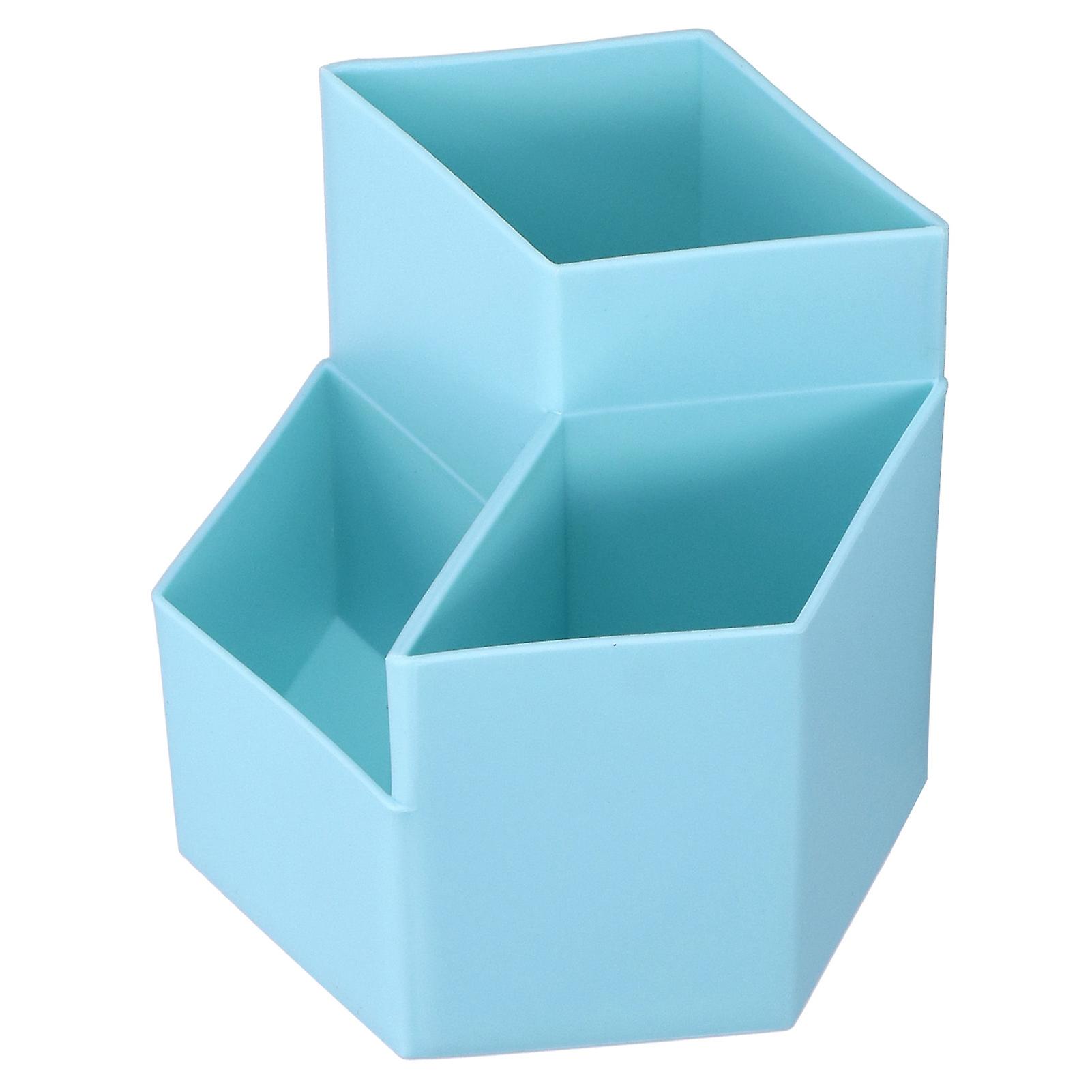 Makeup Brushes Holder Plastic Material Hexagonal Base Large Capacity Pen Pencil Holder for School OfficeLight Blue