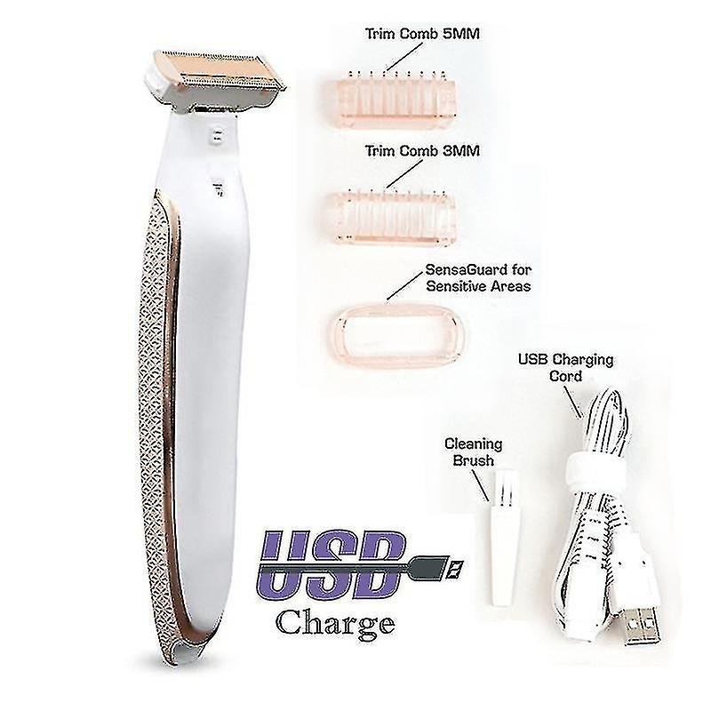 Ladattava naisten parranajokone ja trimmeri, valkoinen/ruusukulta