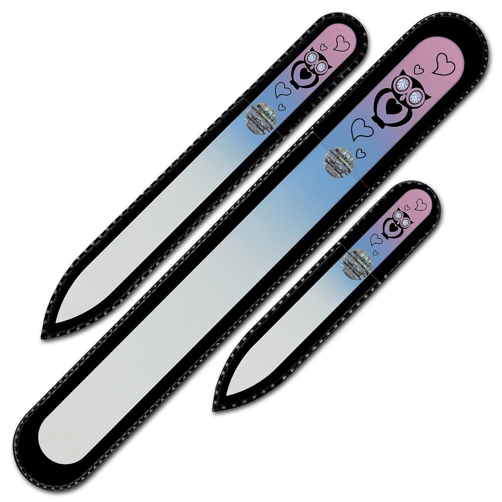 Set of 3 Glass Nail Files "Owl" with Swarovski crystals - Bubblegum