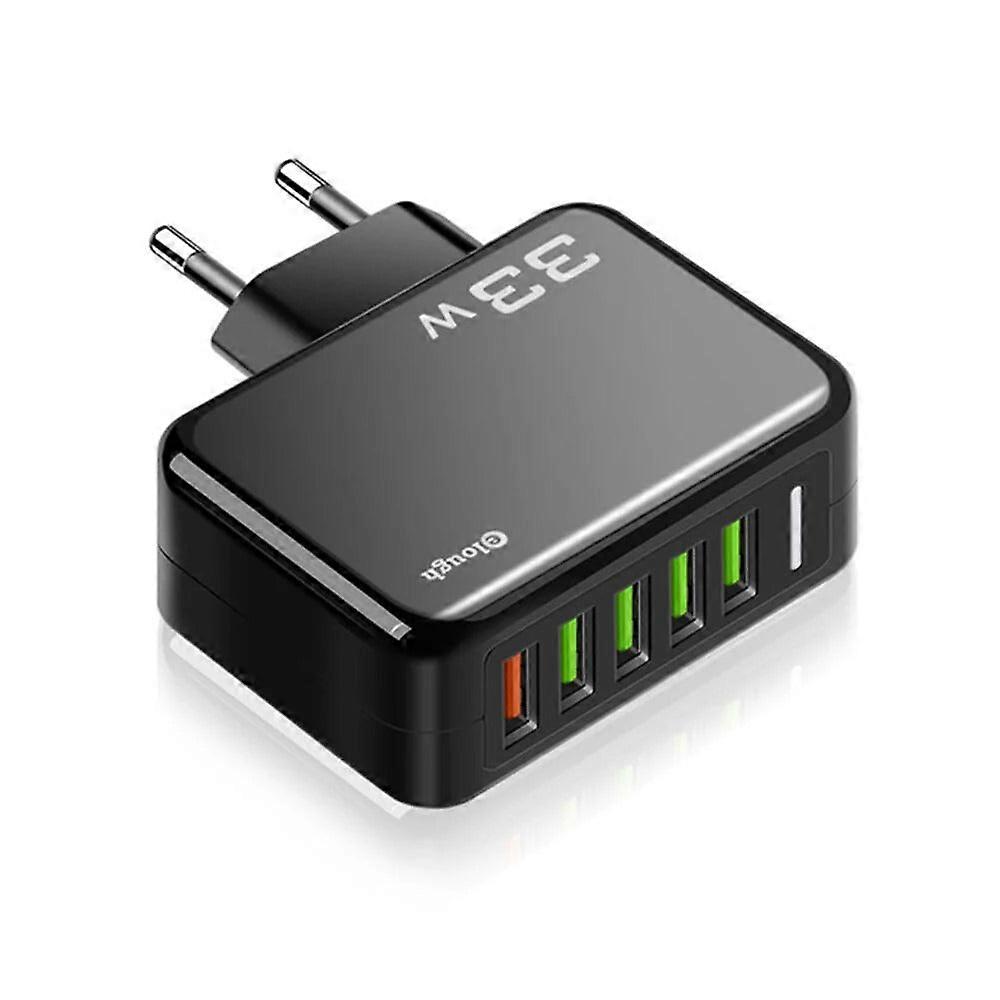 33W 5-port Usb Pd Fast Charger Qc4.0/3.0 Eu/us Plug For Iphone, Xiaomi, Huawei, Oppo, Samsung