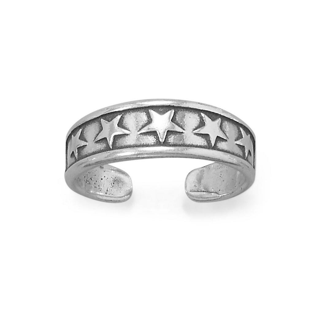 925スターリングシルバーファイブスターにふさわしいトゥリング酸化17.4mm X 5.6mm-女性用つま先リング