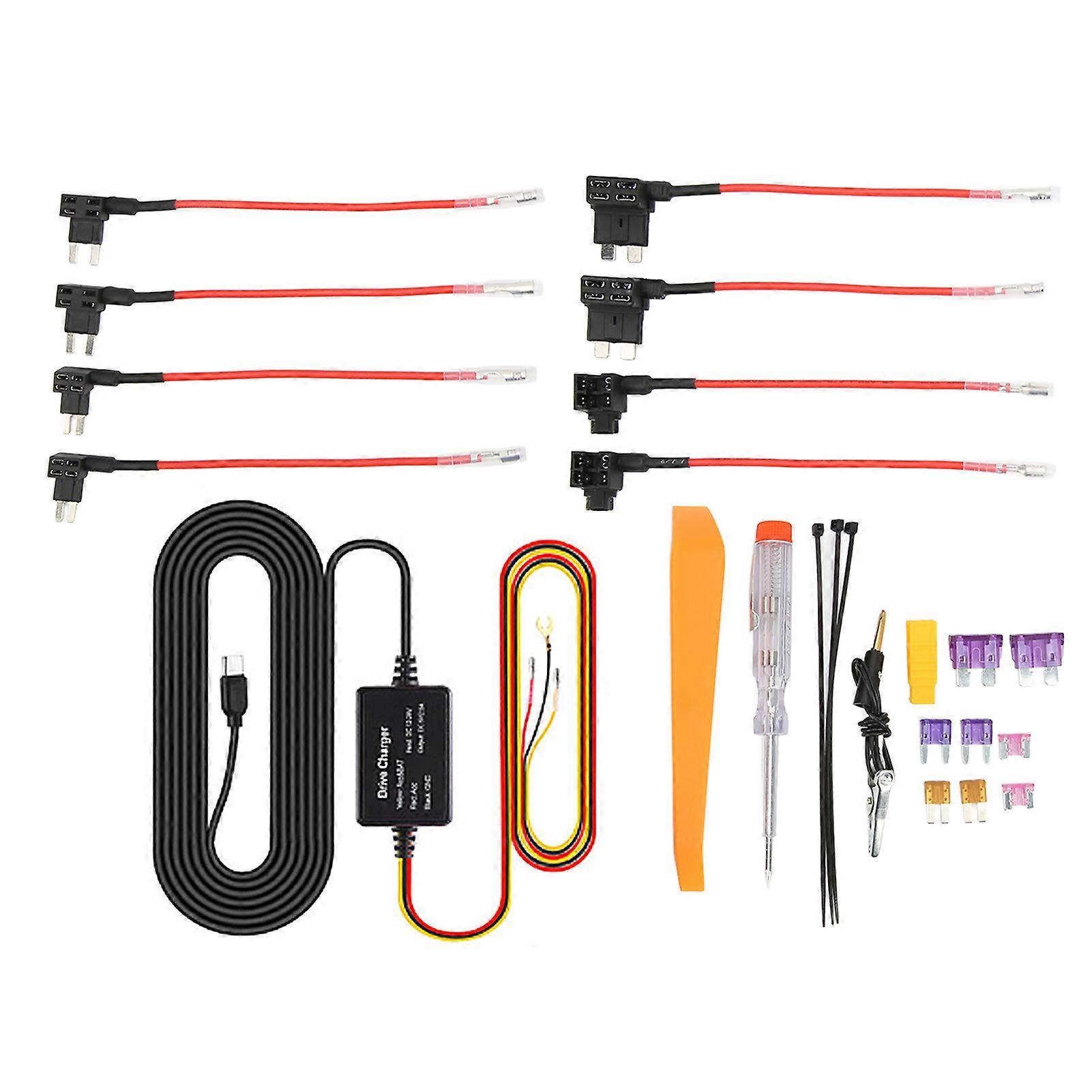 Dash Cam Hardwire Kit 12V?28V til 5V USB-adapter Overoppheting Beskyttelse for speilkamera GPS-navigator radardetektor TYPE C