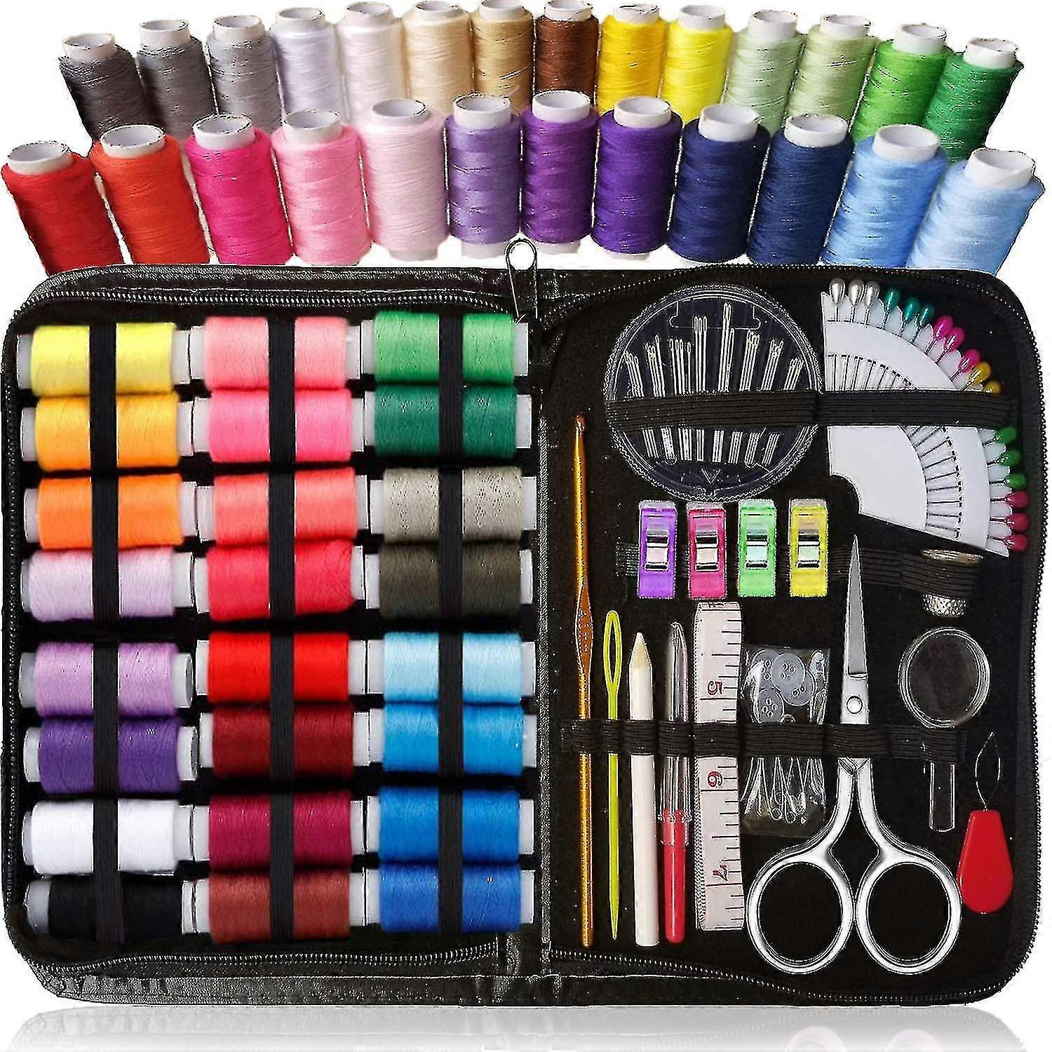 Sewing Kit For Adults And Kids - Beginner Friendly Set W/ Multicolor Thread, Needles, Scissors, Thimble And Clips - Everyday, Emergency & Travel Sewin