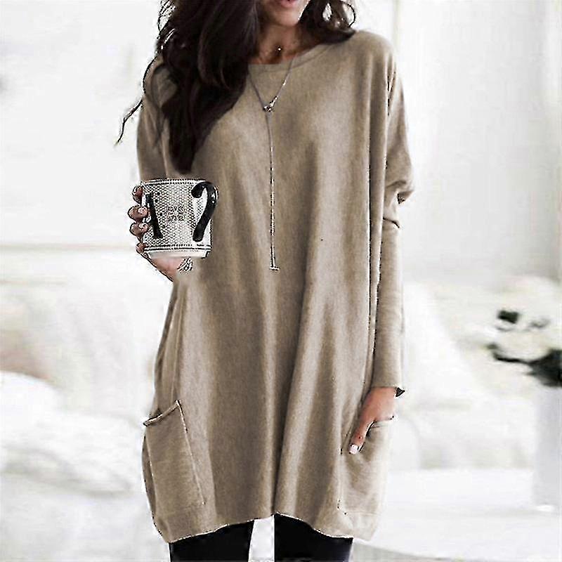 Women's Plus Size Long Sleeve Tunic Tops Crewneck Lightweight Sweatshirt Casual Oversized T Shirts With Pockets(s-5x)