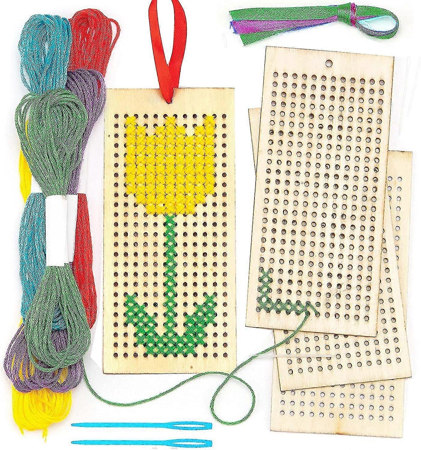 Cross Stitch Kits, Set Of 4 Embroidery Kits For Beginners, Cross Stitch Embroidery Kit With Cross Stitch Frame, Needles, Threads, Ribbons For Kids Beg