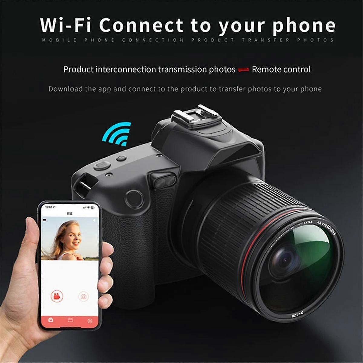 Digital Photography Camera 4K WIFI WebCam Video Recorder 64MP Camcorder Camera Zoom Blogging Camera with 32G Memory Card
