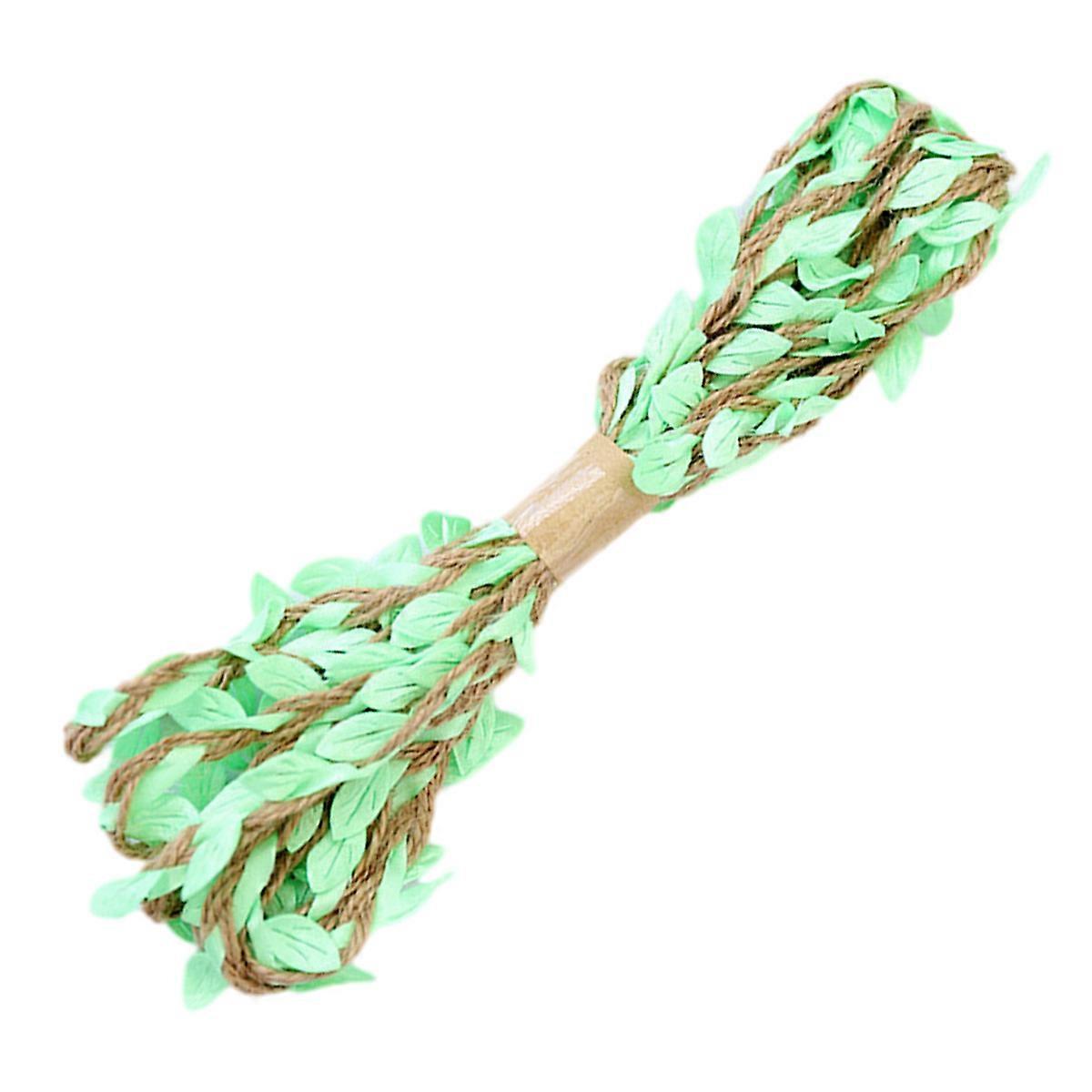 Green Leaf Ribbon, 1.5cm*10m Jute Burlap Twine Vine with Artificial Leaves for Decor Baby Shower Jungle Decor and DIY Wreath Wrapping Craft