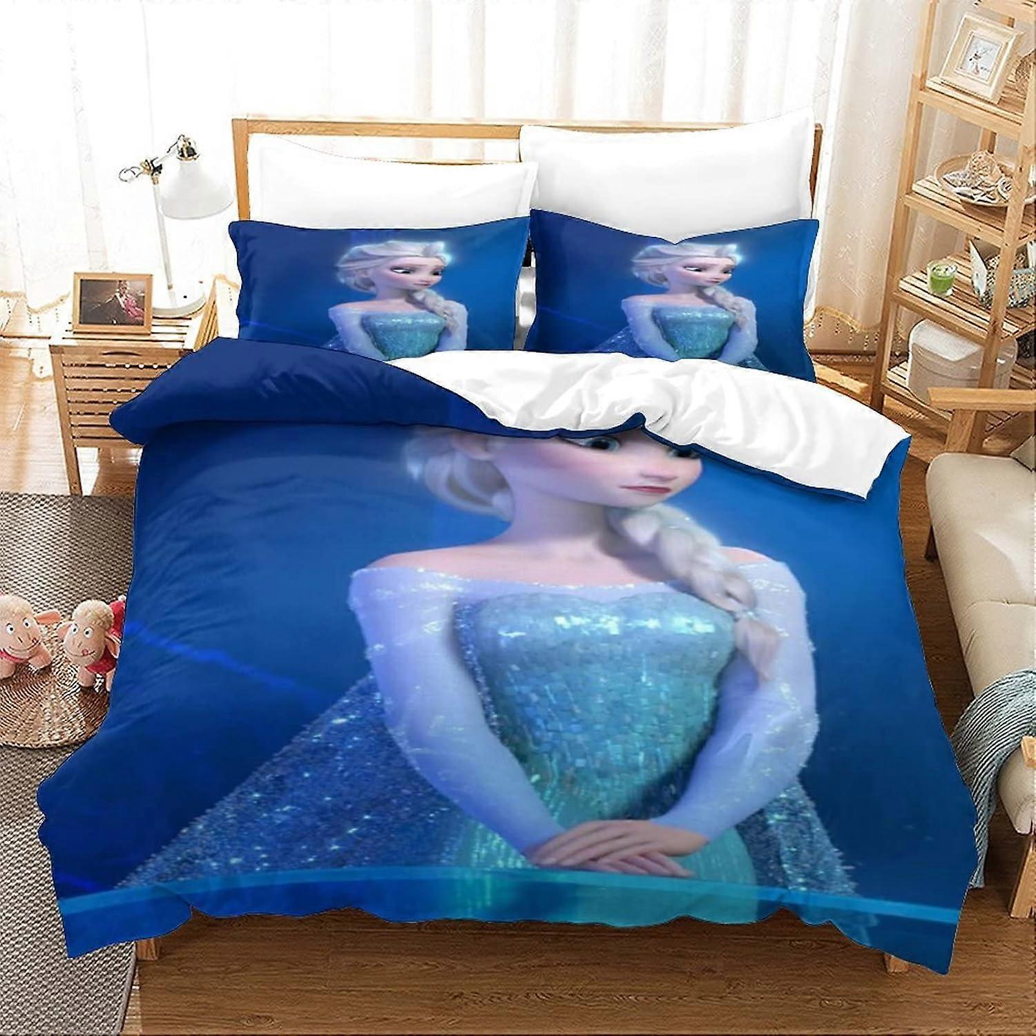 D Frozen Bedding Set Elsa Bedding Set Decorative Microfiber Duvet Cover with Pillowcases, Zipper Closure, Soft Pieces for Boy Girl Ad 135*200 CM
