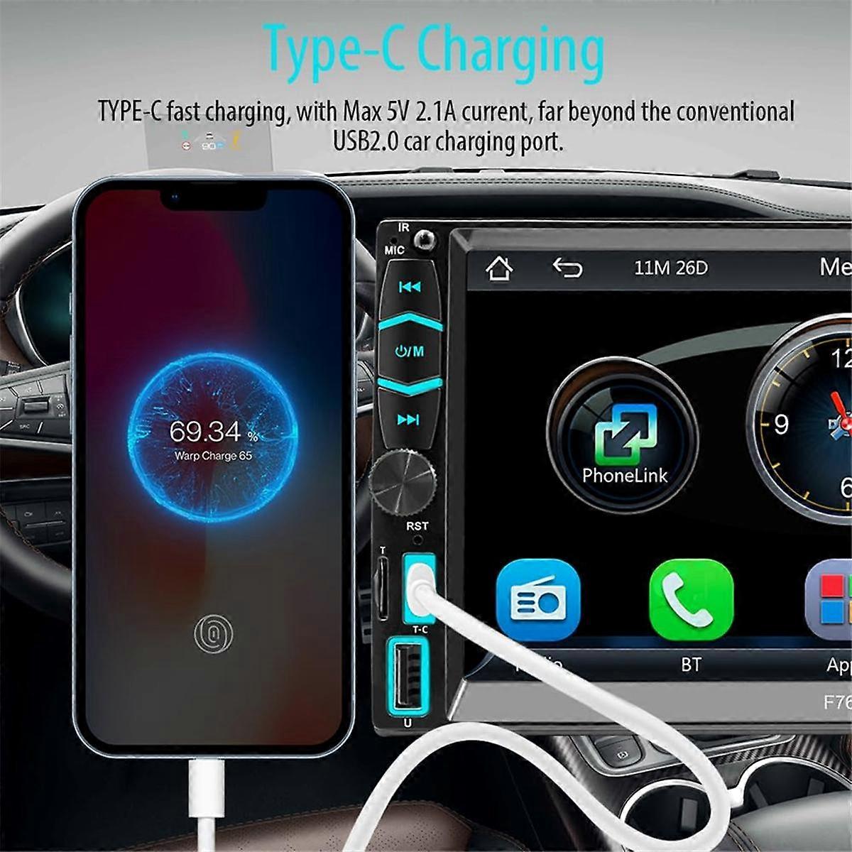 Double Din Car Stereo with CarPlay & Android Auto, 7 Inch Touchscreen FM/AM Radio, Bluetooth, Mirro