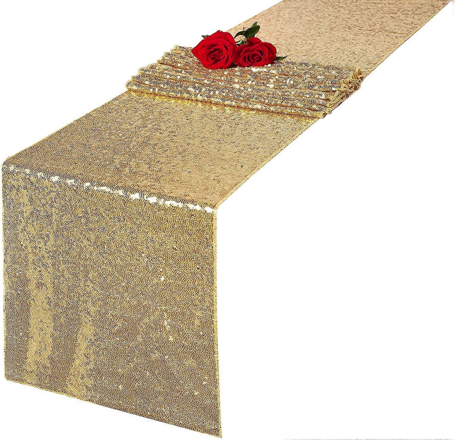 2024  Sequin Table Runner 12 x 108 inch Glitter Table Linens (Gold)