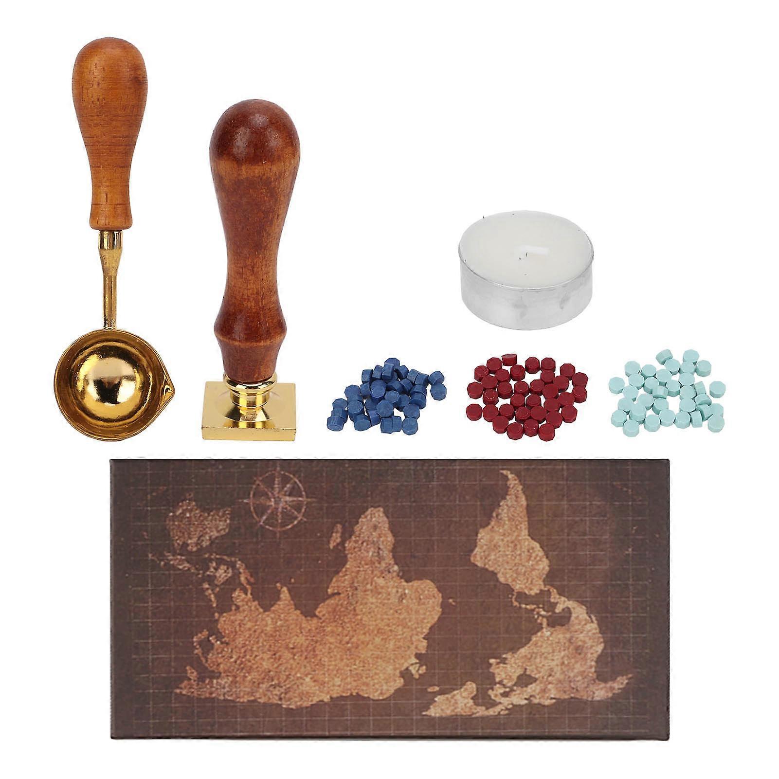 Wax Stamp Kit for Beginners European Map Retro Wax Stamp Seals Kit with Multiple Colour Fire Paint Wax for Envelope
