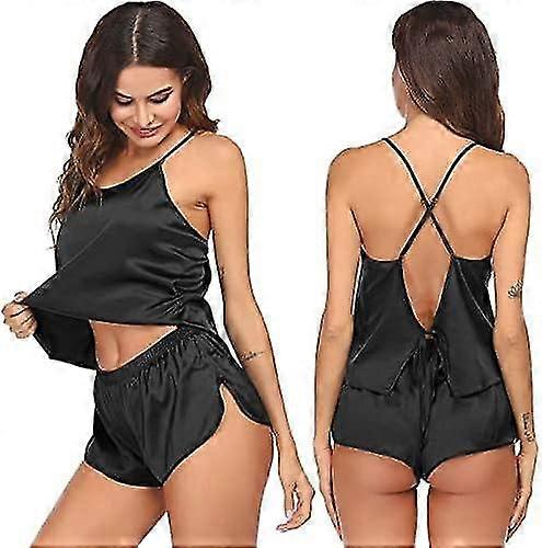 Silk pyjamas set för kvinnor Satin Backless Underkläder
