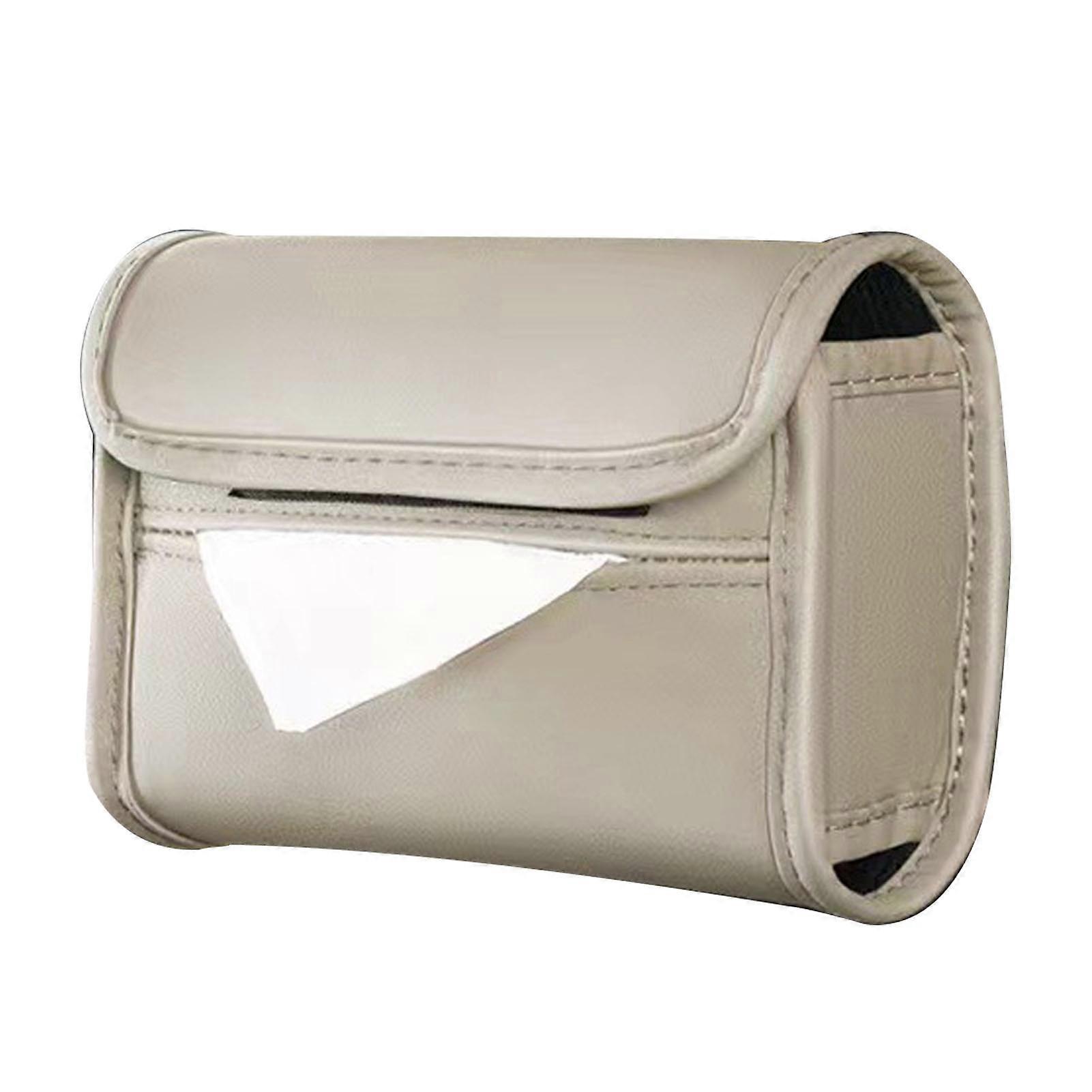 Armlene Vev Box Holder Slitesterk Pu Skinn Baksete Vev Veske Holder Serviett Arrangør Beige YEMAA