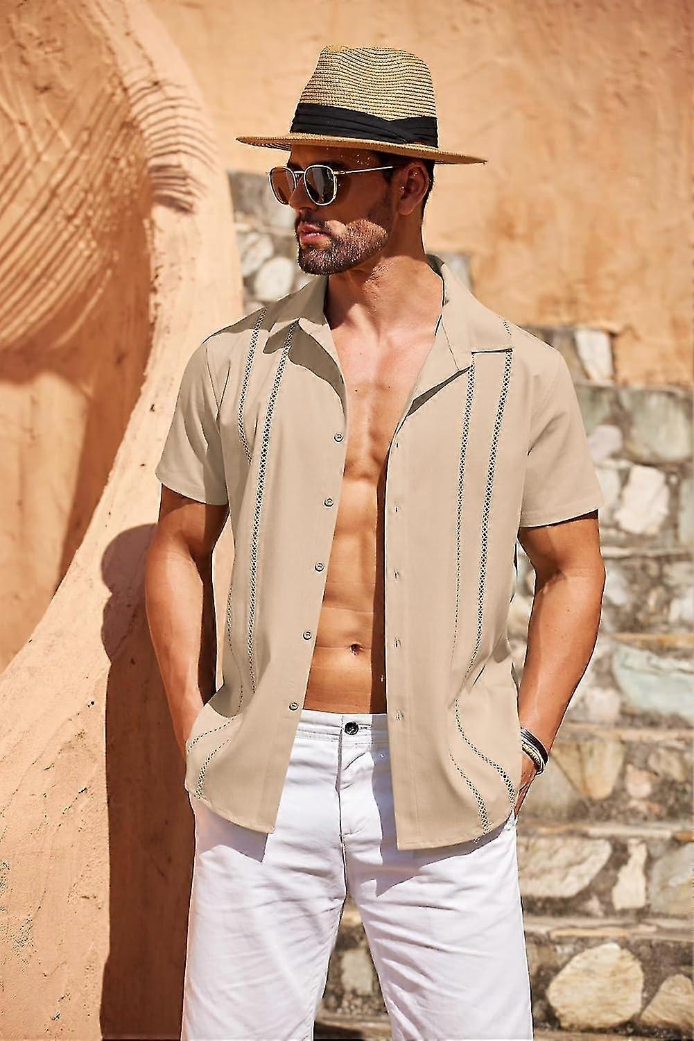 Camisa de vestir de boda de playa guayabera cubana informal con botones de manga