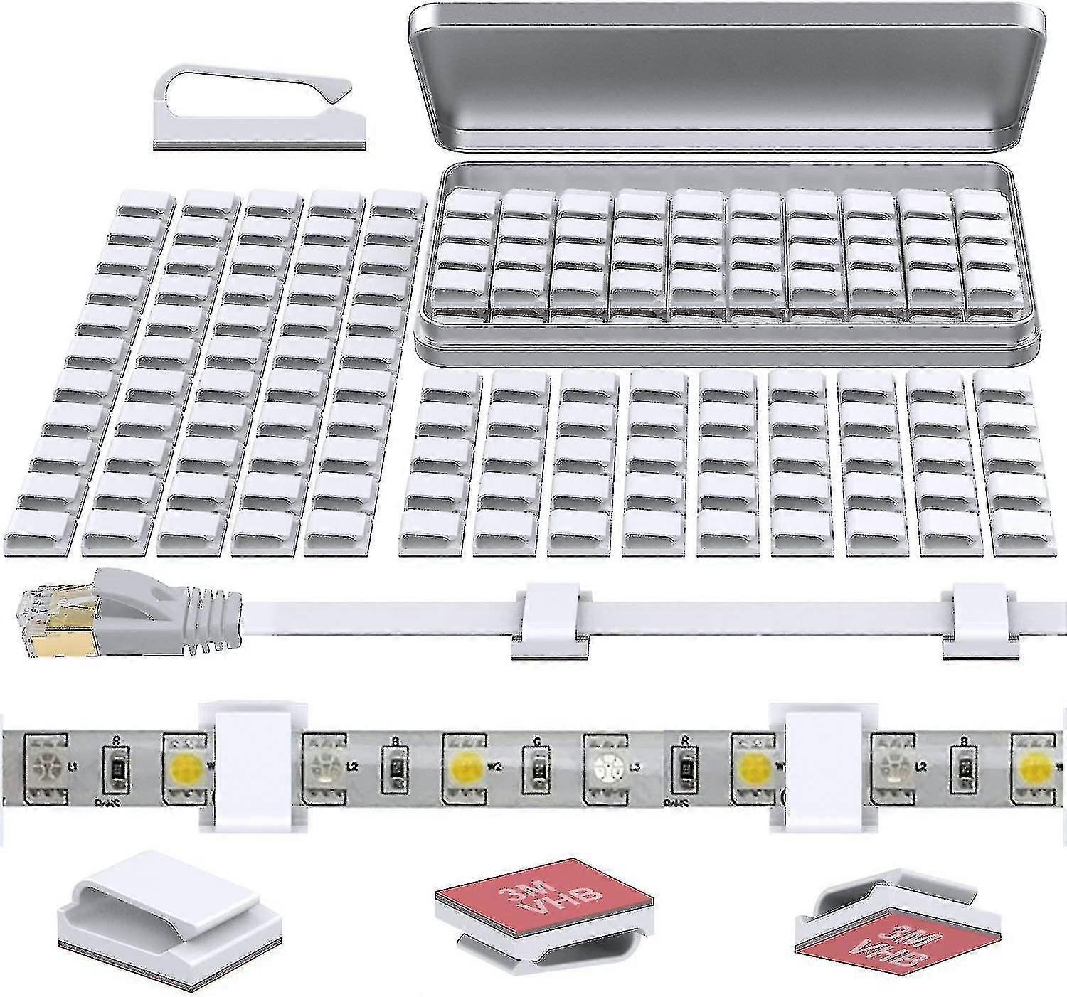 100 Pieces Self-adhesive Cable Clips, Cable Holder With Storage Box, Cable