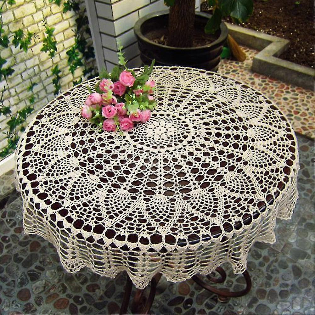Nappe ronde en coton crochetée à la main, ajourée, pour table de salle à manger, mariage
