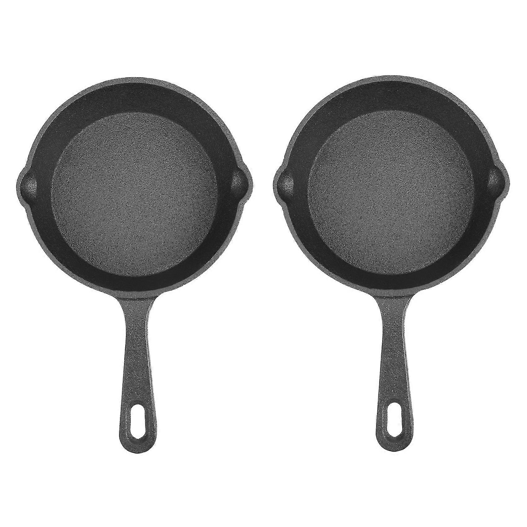 2x Cast Iron Non-stick Skillet Frying Pan For Gas Induction Cooker Egg Pancake Pot Kitchen Dining T