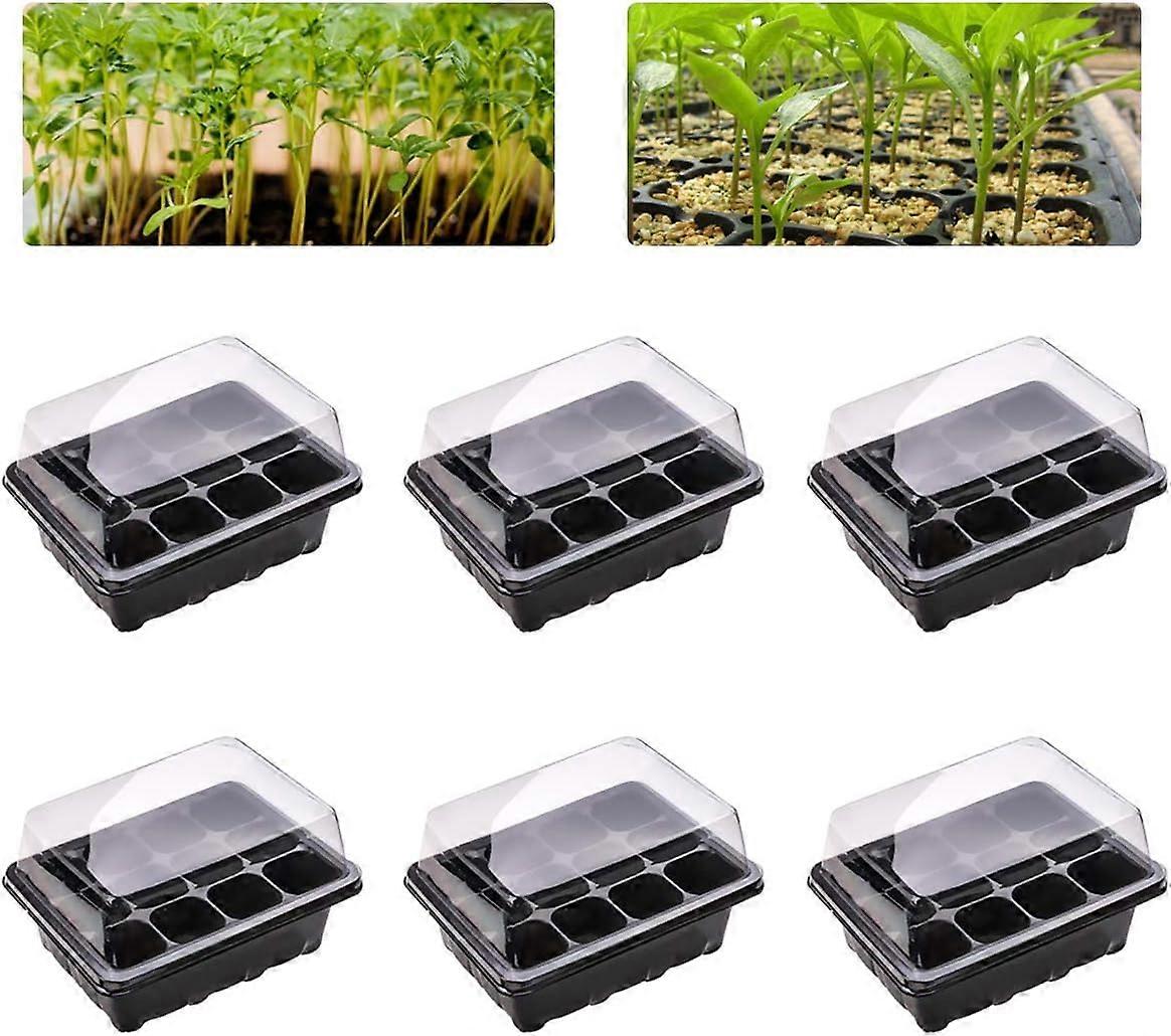 Seedling Tray, Set of 6 Mini Greenhouse Seedling Tray for Seedling, Cultivation Trays with Lid, 12 Cell Garden Greenhouse Plastic Seedling Tray for St