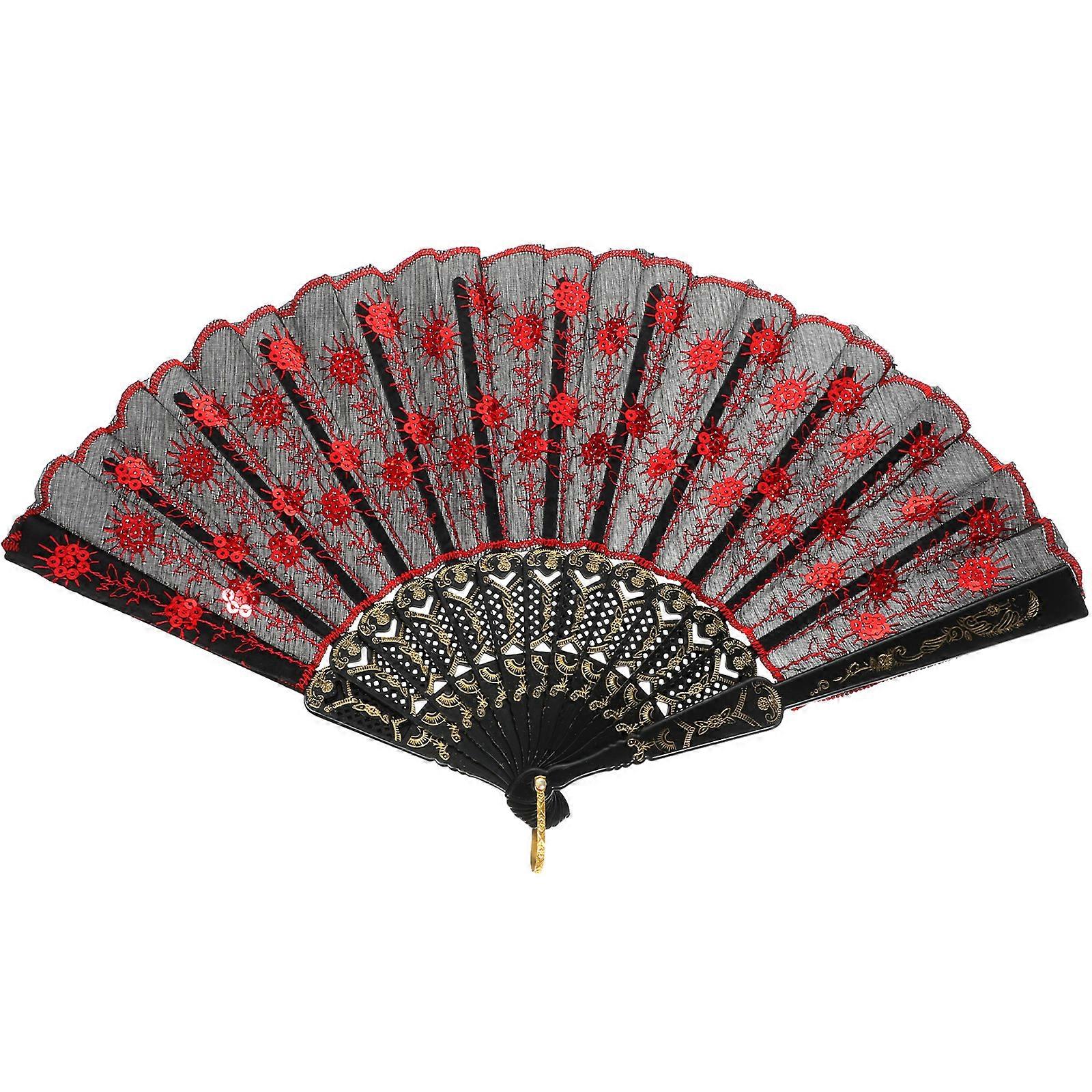 Paillettes à la mode Fan Fans de main de danse à la main pour spectacle de scène de performance (rouge)