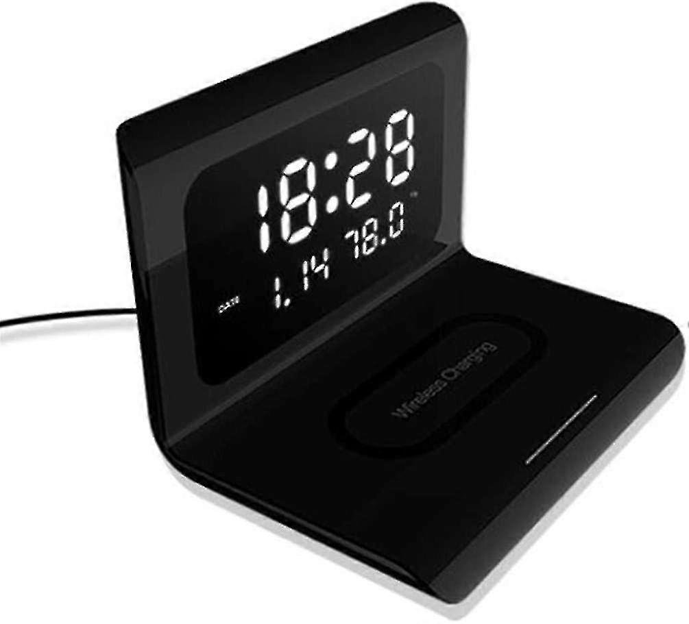 Besdirect Digital Alarm With Wireless Charging & Led Time-temperature Calendar Display