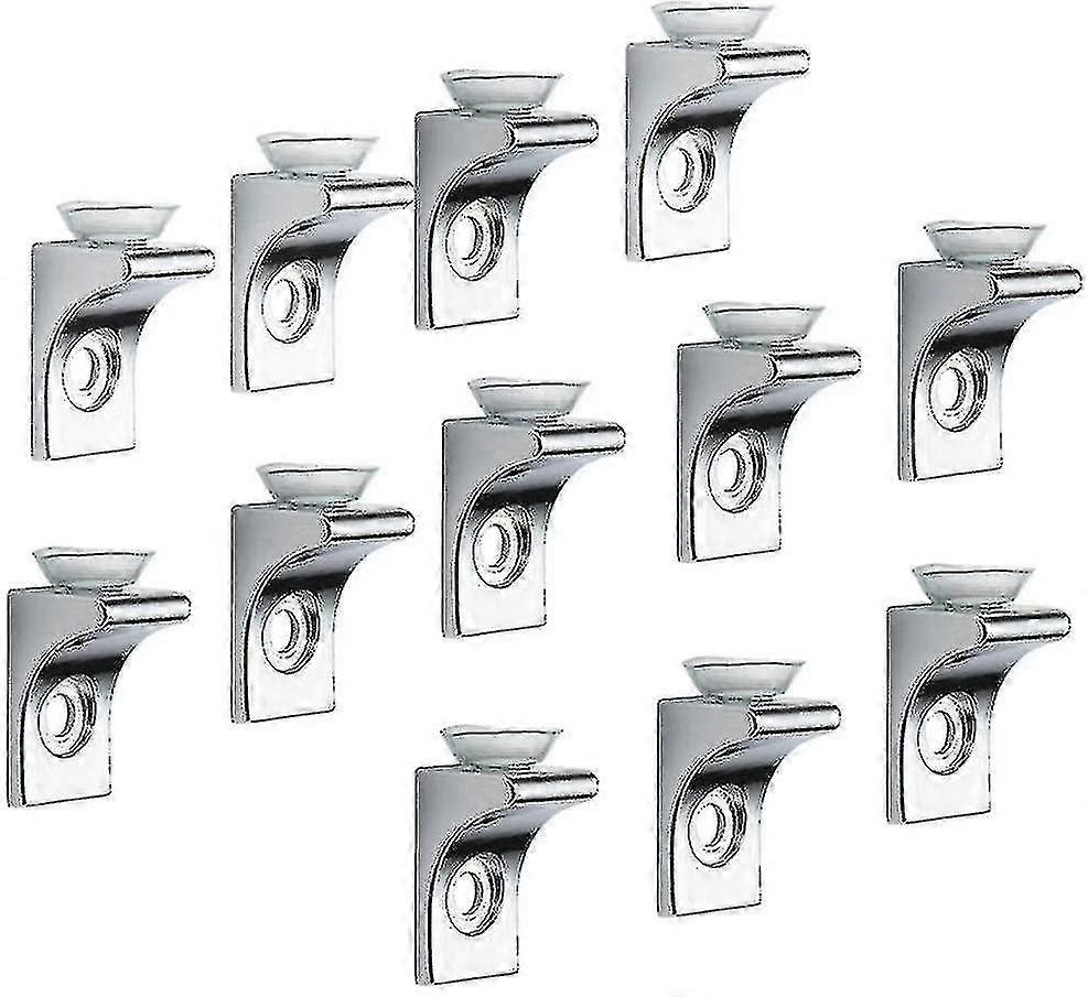 Glass Shelf Bracket, 12 Pcs Zinc Alloy Polished Chrome Right Angle Shelf Support Fixing Clip With Suction Cup