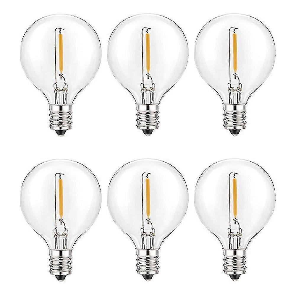 6pcs G40 LED Replacement Light Bulbs Shatterproof E12 Screw Base for Solar String Globe Bulbs