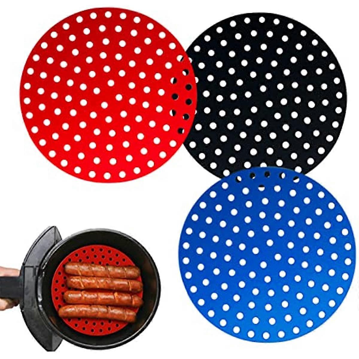 3PCS Air Fryer Liners, 9 ιντσών στρογγυλά αντικολλητικά επαναχρησιμοποιήσιμα στρώματα φριτέζας αέρα σιλικόνης ανθεκτικά στη θερμότητα χαλάκια ατμού χωρίς BPA διάτρητα χαλάκια, Air Fryer Accesso
