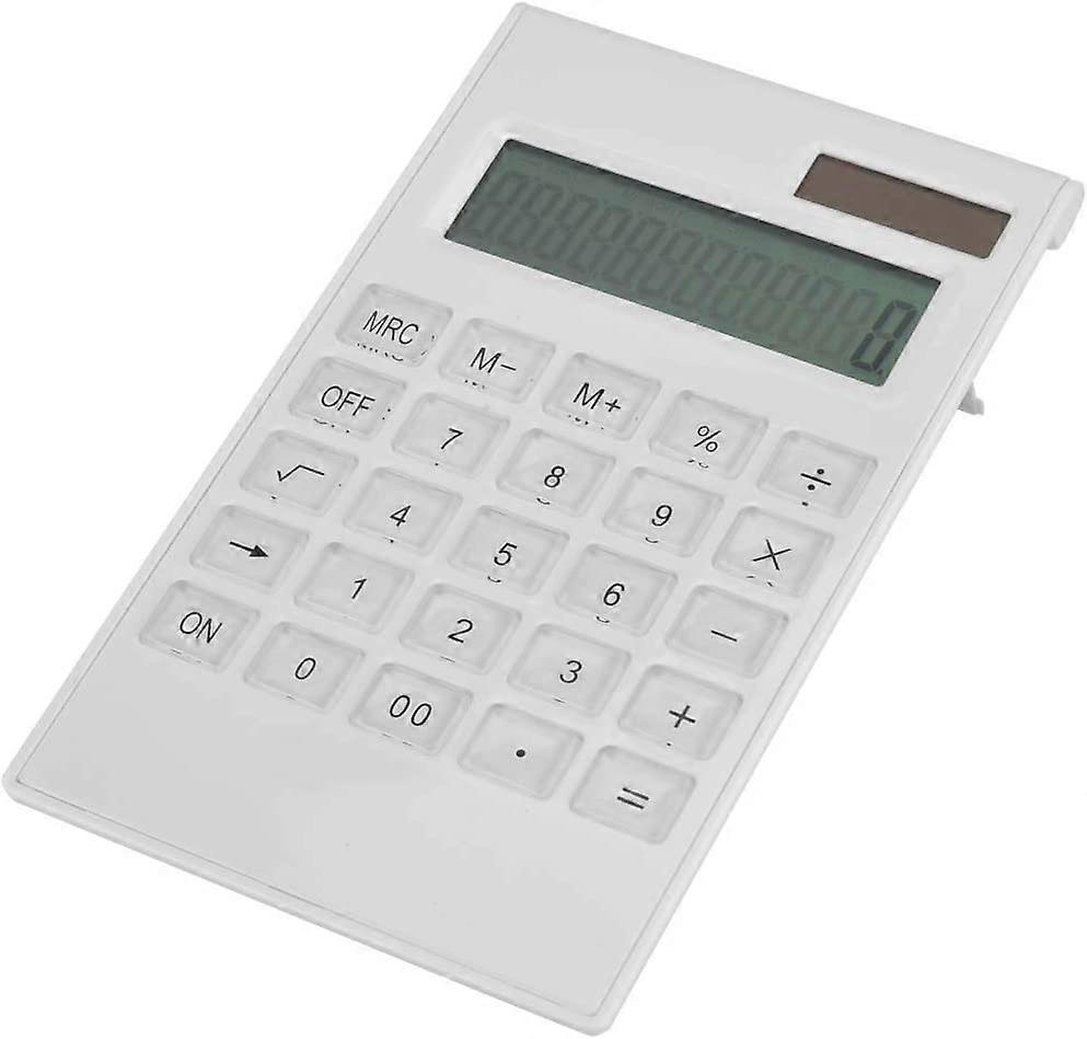 Calculator, 12 Digits White Crystal Calculator Solar and Battery Dual Powered Desktop Calculator for Students Office (Battery Not Included)(white) (1p