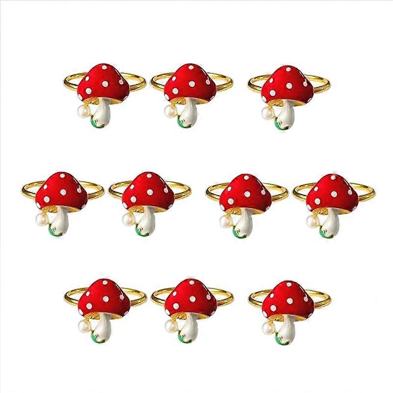 10Pcs Mushroom Napkin Rings Red Napkin Ring Holders Holiday Table Decor for Wedding,Party, Dining T