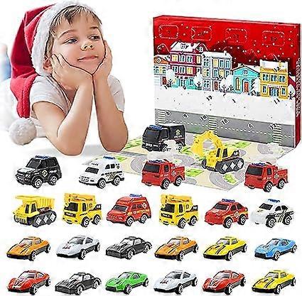 Mini alloy car model Christmas 24 compartments countdown blind box with map fire engine police car engineering
