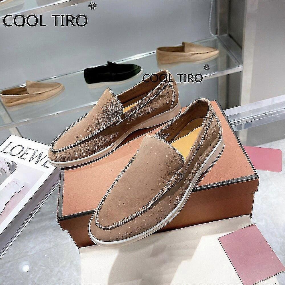 Sand Suede Men Loafers Casual Moccasins Summer Walk Shoes Round Toe Slip-ons Flat Driving Lazy Beanie Shoes Gentleman Dress Shoe