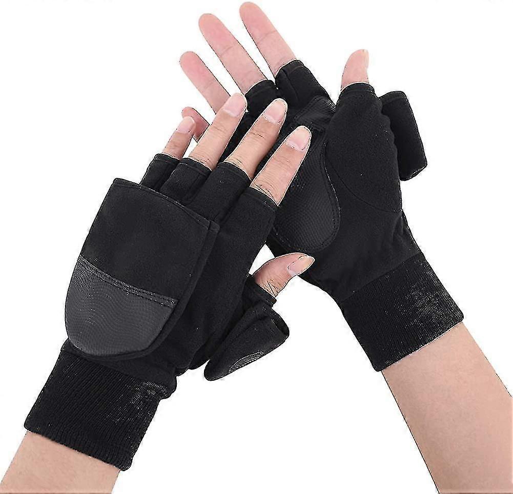 Men'S Gloves Winter Warm Half-Finger Mittens Double-Function Winter Gloves
