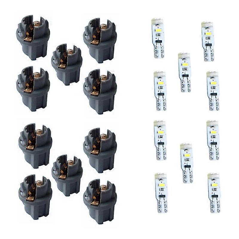 10Pcs White/Blue LED Bulbs And Bases Socket For T6.5-V2 Diameter Car Dashboard Warning Indicator Light Instrument Cluster Lamp
