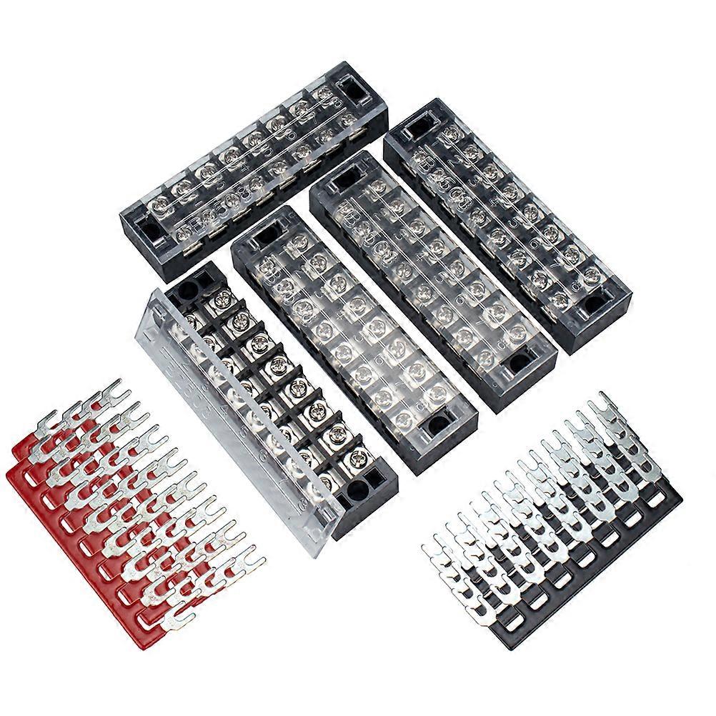 5 Sets 8P Dual Row Screw Terminal Strip Blocks 25A 8 Positions Terminals Barrier Strip (Black)
