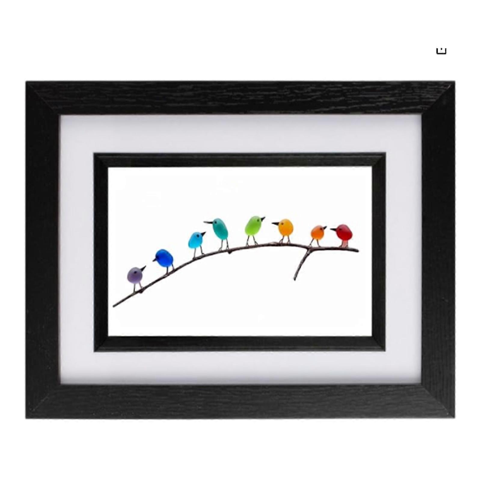Sea Glass &Driftwood Picture, Unframed Unique Handmade, Rainbow Bird Wall Decor,Suitable for Bedroom and Living Room
